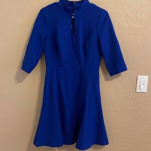 White House Black Market Women’s Blue Formal Pearl Keyhole  Neckline Dress s6P